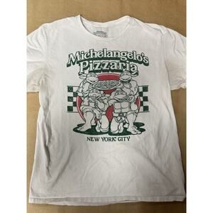 Teenage Mutant Ninja Turtles Shirt Mens Large White Michelangelos Pizzaria NYC